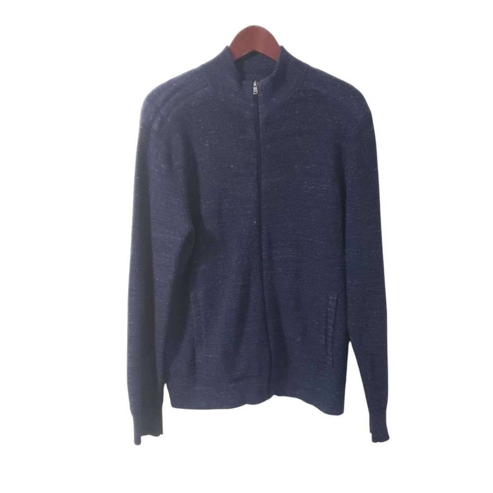 Michael Kors Mens Full‎ Zip Wool Blend Sweater Blue Sz Large